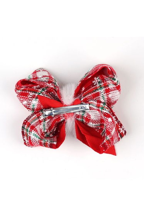 Fuzzy Pom-Pom Plaid Bowknot Hair Clip product thumbnail 3