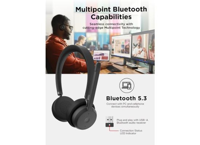 Lenovo Wireless VoIP Headset Teams Certified, Noise-Canceling Mic, Bluetooth 5.3 Multipoint, USB-A Receiver, 31-Hour Talk & 60-Hour Playback, Lightweight Over-Ear Design, Replaceable Earcups product thumbnail 2