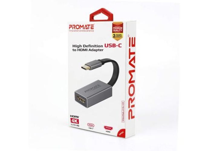 Promate MediaLink-H1 Type-C to HDMI Adapter 4K 30Hz Video Converter w/ Audio Output - Grey product thumbnail 2