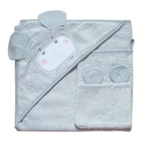 Funna Baby Hooded Towel Bath Time Hippo - Grey product thumbnail 2