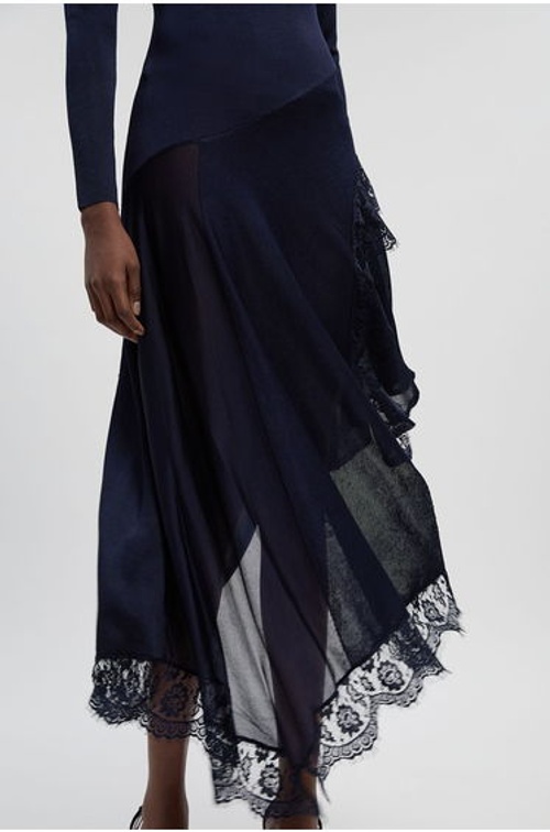 Viscose Blend Slinky Sheer Lace Detail Asymmetric Knit Maxi Dress product thumbnail 3
