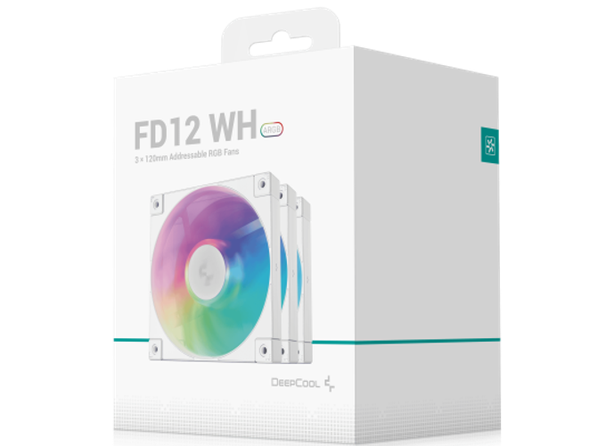 DeepCool FD12 ARGB 120mm Fan Speed: 400~2050 RPM Airflow: 63.6 CFMFan - Air Pressure: 2.56 mmAq - Fan Connector: 4-pin PWM Hydro Bearing, Pack of 3, White product thumbnail 2