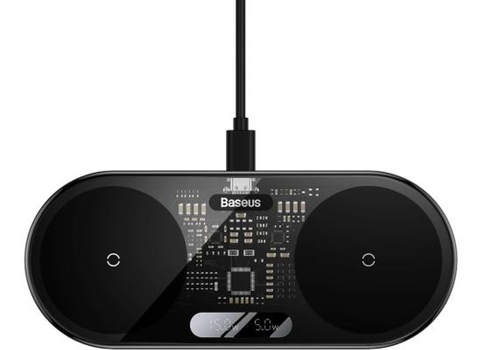 Baseus Digital LED Display 2in1 Wireless Charger 20W Black Universal version (Include USB For type-C 3A 1m) - Black product thumbnail 2