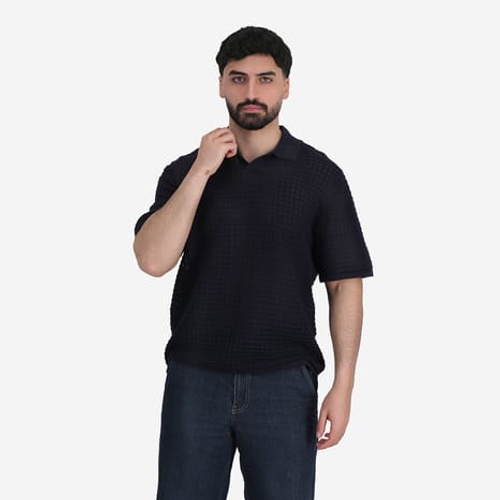 كنزة بولو محبوكة بقبة منقسمة - ازرق داكن product thumbnail 4