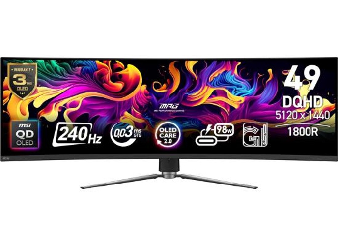 MSI MPG 491CQPX 49" QD-OLED Curved 1800R DQHD (5120 x 1440) 240Hz,.03ms, HDR 400 , Adaptive-Sync, HDMI 2.1 , OLED Care 2.0, Type-C up to 98WVGA , Height Adjustable, Speaker, Black product thumbnail 2