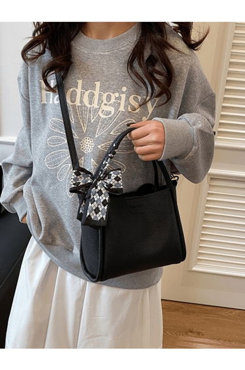 Black Shoulder Bag with Bow Detail