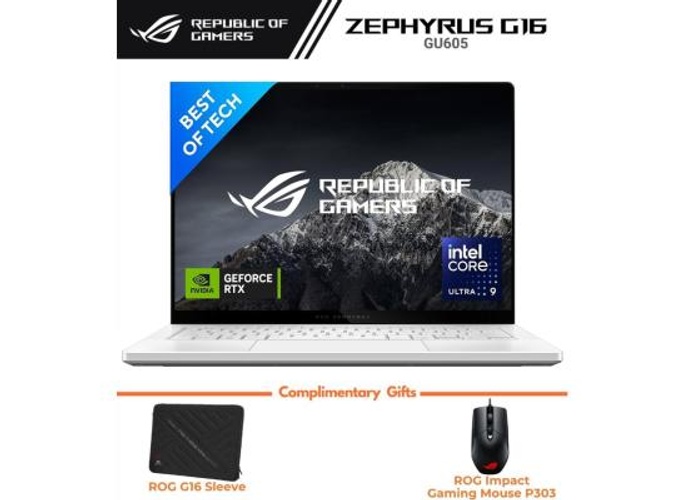 ASUS ROG Zephyrus G16 (2025) G605 NEW Intel Core Ultra 9 Gen II 285H 16-Cores Light Powerhouse w/ NVIDIA RTX™ 5090 24GB DDR7 & OLED 2.5K 240Hz Display (Bundle) , Platinum White product thumbnail 2