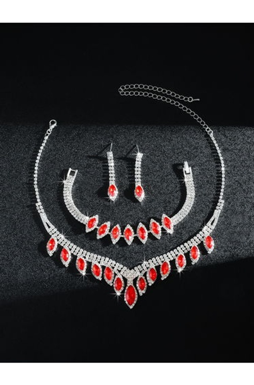 Red Crystal Necklace with Bracelet and Earrings Set product thumbnail 3