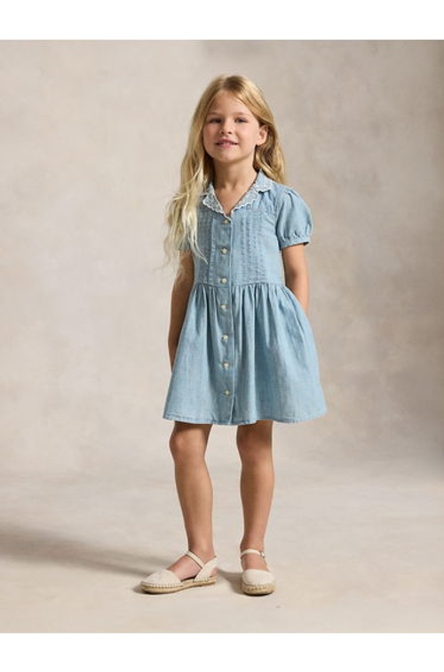 Ralph Lauren Girls Chambray Shirt Dress in Blue