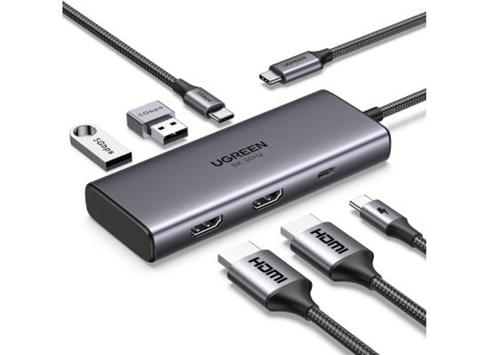 UGREEN (6-in-1) Docking Station, USB C Hub with Dual 4K@60Hz, Single 8K@30Hz, 100W Power Delivery, 3X 5Gbps USB Data Ports, USB-C Dock for ThinkPad, HP, Dell Laptops and More product thumbnail 2