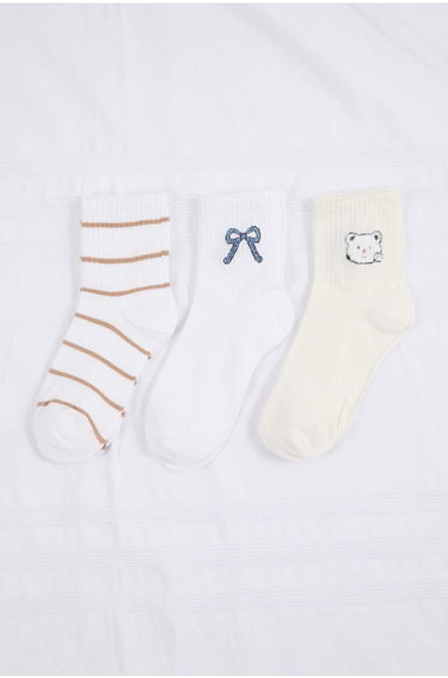 Ecru-Multicolor 3-Piece Striped Jacquard Knitted Socks product thumbnail 2