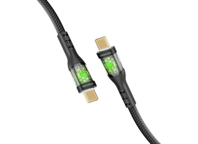 Promate TransLine-CC USB-C to USB-C Cable 60W Power Delivery Transparent Shells 120cm Nylon Braided Cord product thumbnail 2