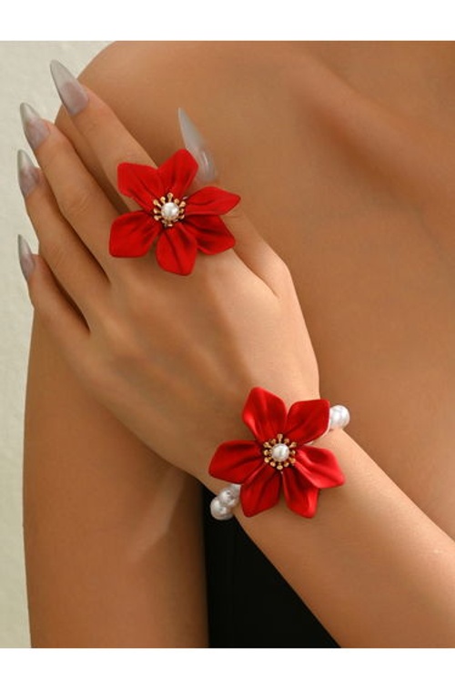 Red Flower Ring and Bracelet Sets product thumbnail 2
