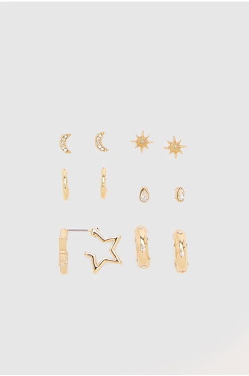 Diamante Celestial Earrings 6 Pack - gold
