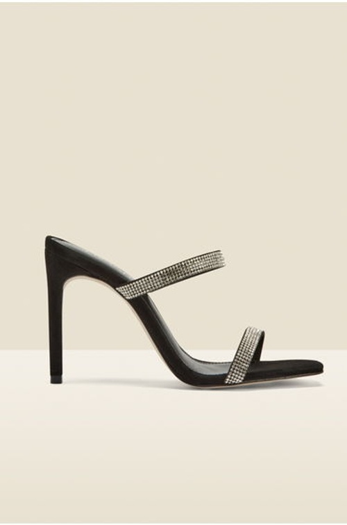 Kiera Black Suede Diamante Double Strap Square Toe Mule product thumbnail 2