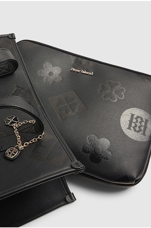 Black Logo Embossed Large Tote Bag Set product thumbnail 3