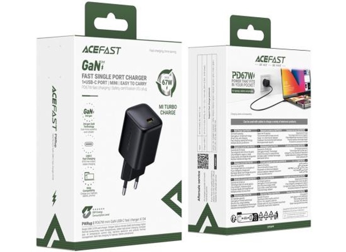 ACEFAST A134 PD 67W Mini GaN USB-C Fast Charger Portable Power Adapter for Phones / Tablets / Laptops, EU Plug - Black product thumbnail 2