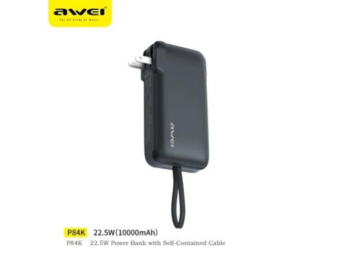 Awei P84K Power Bank with Built-in USB-C Cable & Plug, 10,000mAh 5V/4.5A Power Bank Fast Charging 22.5W, Travel Essential Battery Pack for iPhone 16/15 Series, Samsung Galaxy, iPad product thumbnail 2