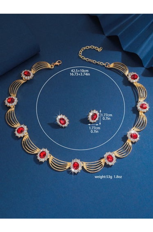 2-Piece Multi-chain Embellished Necklace and Earrings Jewelry Set product thumbnail 3