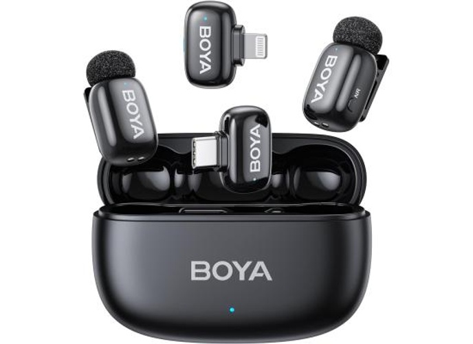 BOYA mini 2-01 (Type-C & Lightning) Wireless Microphone for iPhone & Android, AI Noise Cancellation,App Control, 48k Hz/24 Bit, 30H Battery Life with Charging Case,Lapel Microphone Wireless for Video Recording Vlog Streaming , Black product thumbnail 2