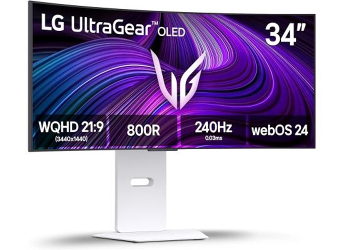 LG 34GX90SA UltraGear™ Smart 34” OLED Curved 800R 2K HDR10 240Hz 0.03ms True Black 400 webOS24 AI Picture & Sound G-SYNC Compatible HDMI 2.1 & USB C Adjustable Stand - White product thumbnail 2