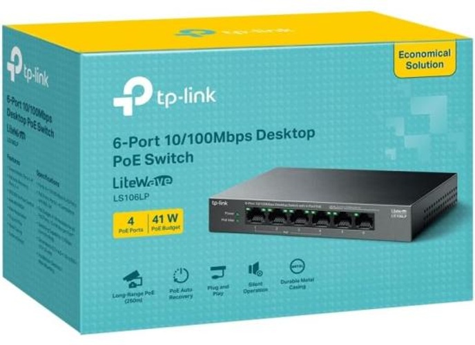 TP-Link LS106LP 6-Port 10/100Mbps Ethernet Switch with 4-Port PoE 41 W PoE Budget PoE Auto Recovery Metal Casing product thumbnail 2
