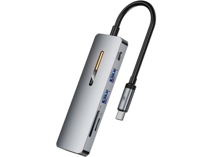 TOOCKI 6 in 1 USB-C HUB Type-C to HD 4K USB3.0 PD 100W Fast Charging SD / TF Card Reader Dock Station - Grey product thumbnail 2