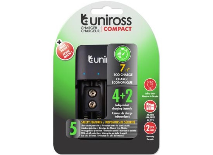 Uniross UCU004A USB Compact Multi Charger with 4x AA 2100 Batteries & USB Charging product thumbnail 2