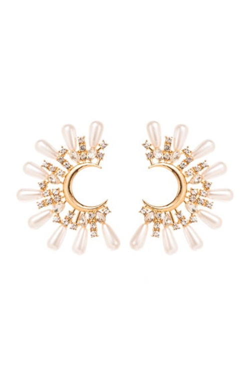 Gilded Crescent Pearl-Detailed Stud Earrings