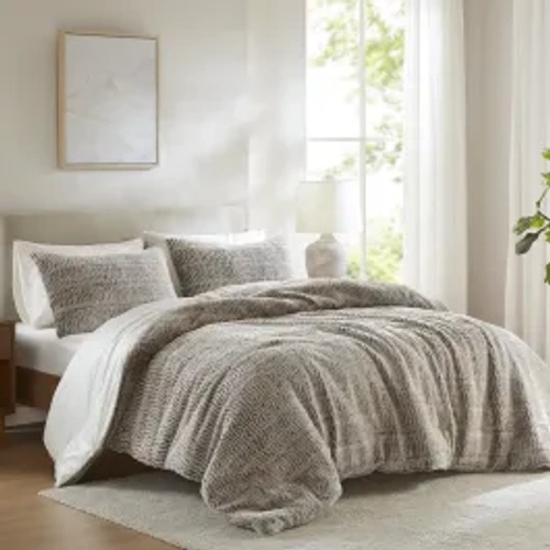 Nova Home Sculpted Winter Jacquard SherpaTextured Comforter Set with Mink Backing - Grey (Available In Sizes) product thumbnail 2