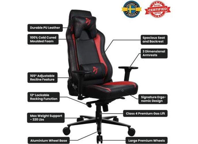 Arozzi Vernazza Soft PU Leather Ergonomic Office and Gaming Chair with High Backrest Recliner Swivel Tilt Rocker Adjustable Height and Adjustable Lumbar and Neck Support - Red product thumbnail 2