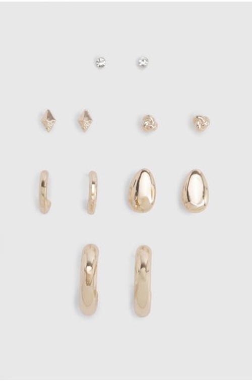Gold Stud & Hoop Earrings 6 Pack - gold product thumbnail 2