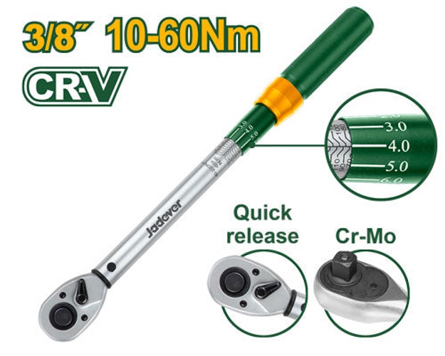 Jadever 3/8″ Preset Torque Wrench – 10–60 Nm