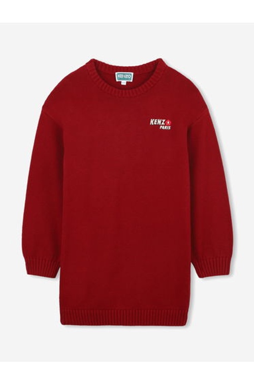 KENZO Girls Paris Flower Logo Knitted Dress in Red