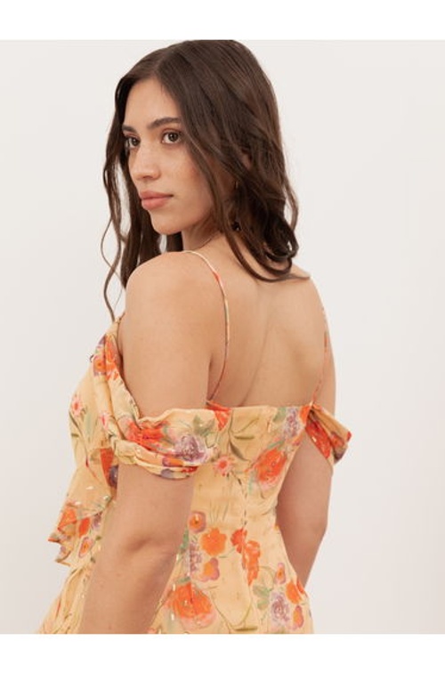 Anaya With Love Recycled Floral Print Cowl Neck Cold Shoulder Ruffle Maxi Dress product thumbnail 4