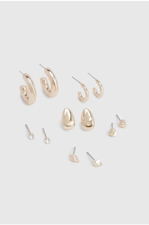 Gold Stud & Hoop Earrings 6 Pack - gold product thumbnail 3