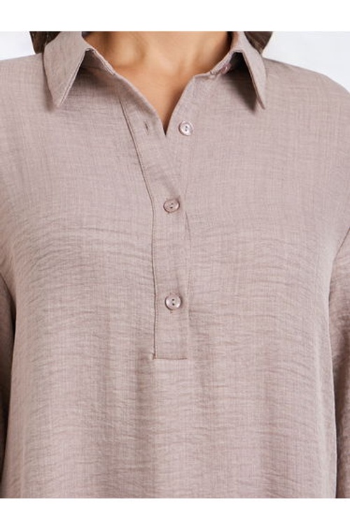 Women Beige Contrast Hem Collared Jalabiya product thumbnail 4