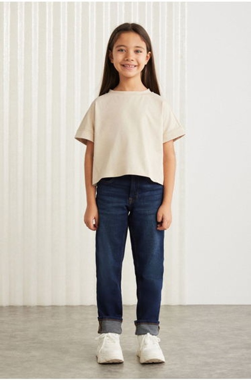 Verena Girl's 100% Cotton Double Sleeve Ornamental Label Beige T-shirt product thumbnail 2