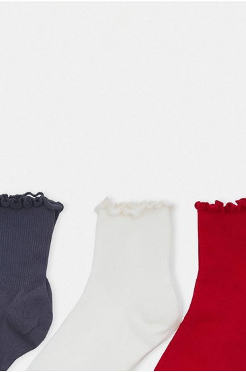 Red-Anthracite-Ecru 3-Piece Plain Jacquard Knitted Socks product thumbnail 2