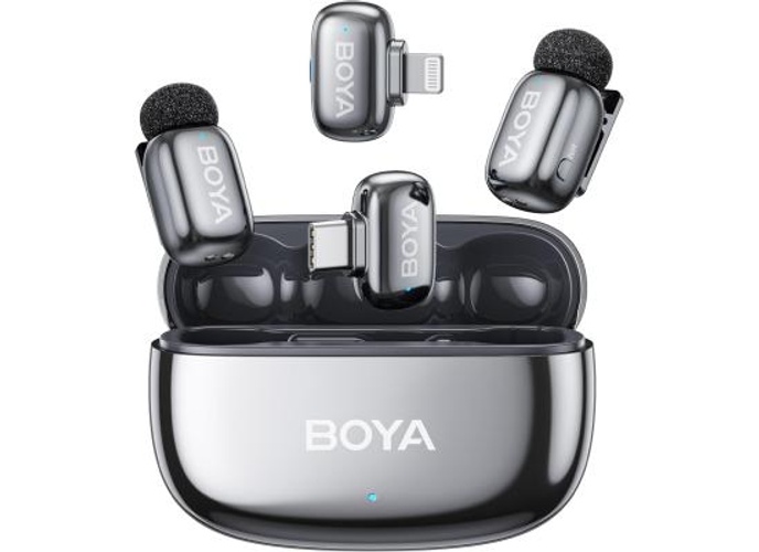 BOYA mini 2-01 (Type-C & Lightning) Wireless Microphone for iPhone & Android, AI Noise Cancellation,App Control, 48k Hz/24 Bit, 30H Battery Life with Charging Case,Lapel Microphone Wireless for Video Recording Vlog Streaming , Silver product thumbnail 2