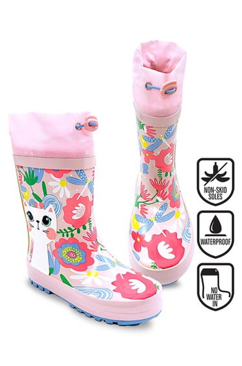 Cat Floral Girl's Rain Boots