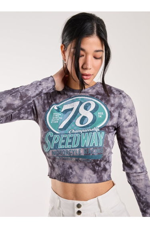 Racer Washed Printed Long Sleeve Top product thumbnail 3