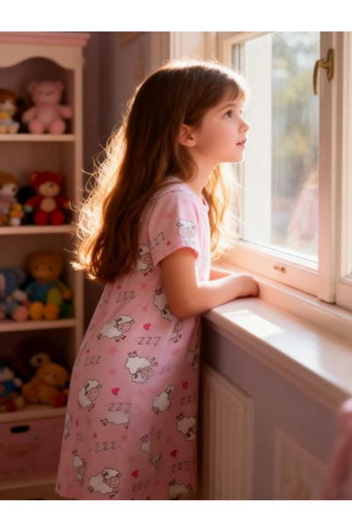Girls Pink Sheep Print Short Sleeve Nightdress product thumbnail 3