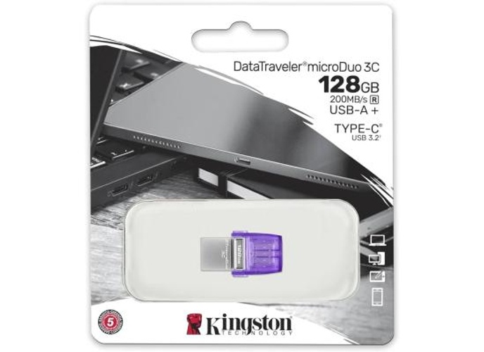 Kingston DataTraveler microDuo 3C 128GB USB-C & USB-A Flash Drive | Speeds up to 200 MB/s | USB 3.2 Gen 1 | Duo Connector | DTDUO3CG3/128GB product thumbnail 2