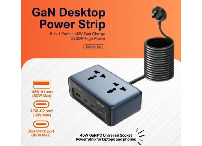 LDNIO SC1 45W PD Adapter 2500w Universal Socket Power Strip 45W High Power, Fast Charge For Tablets & phones which support PD3.0 and QC3.0 product thumbnail 2