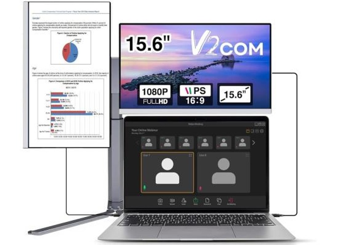 V2COM Z2 15.6'' Portable Triple Monitor for Laptops, Ultra-Thin IPS Narrow border Screen Extender, Compatible with Mac, Windows & Chrome - Perfect for Multitasking, Fits Most Laptops product thumbnail 2
