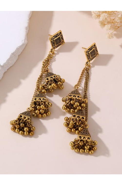 Gold Tone Jhumka Dangler Earrings product thumbnail 3