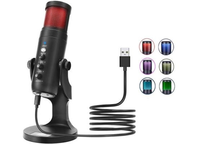 Jmary MC-PW9 Wired USB RGB Microphone for Recording - Black product thumbnail 2