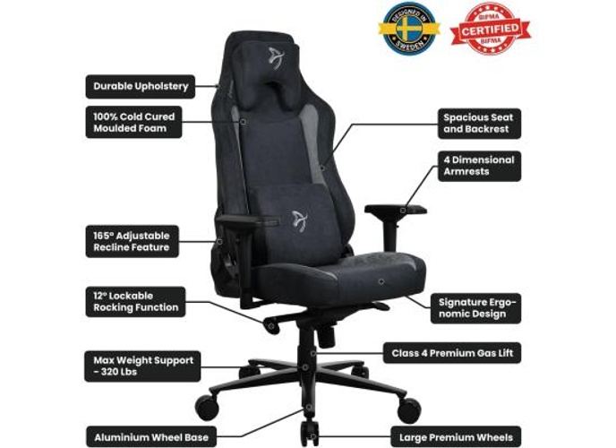 Arozzi Vernazza Supersoft Upholstery Material has a Unique Velvety Texture That is Fluid-Repellant & Breathable Memory Foam Lumbar Support 4D Armrest - Black product thumbnail 2