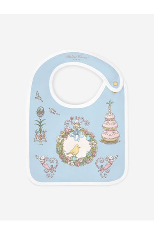 Atelier Choux Baby Satin Spring Bunny Bib in Blue